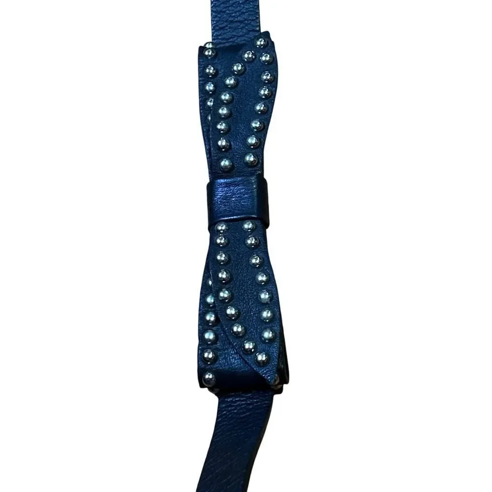 B-LOW THE BELT Black Leather Studded Bow Waistband Belt Size XS‎